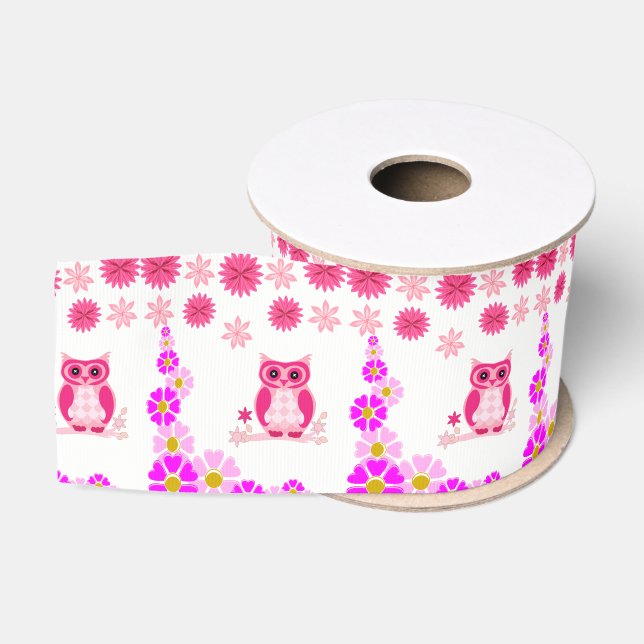 Ruban Gros-grain hibou rose ruban décoratif (Bobine)