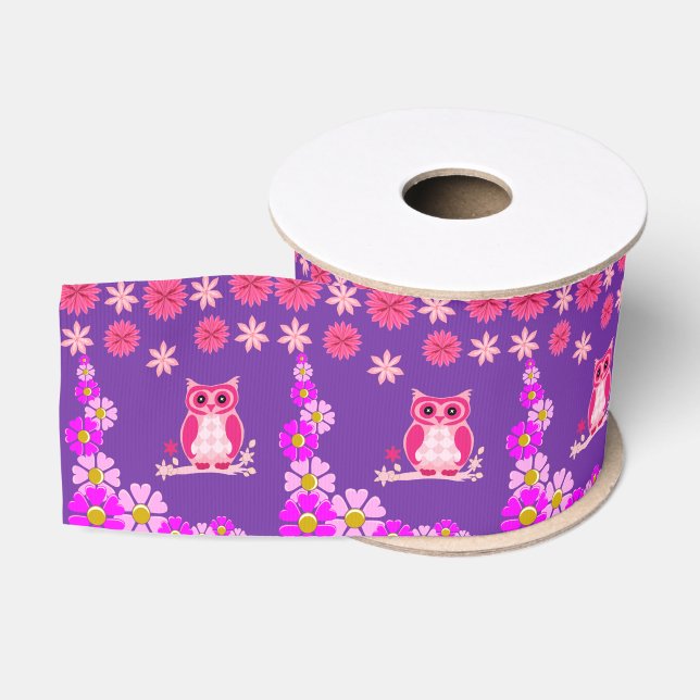 Ruban Gros-grain hibou rose ruban décoratif (Bobine)