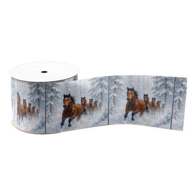 Ruban Gros-grain Horses Running Through a Snowy Forest (Bobine)