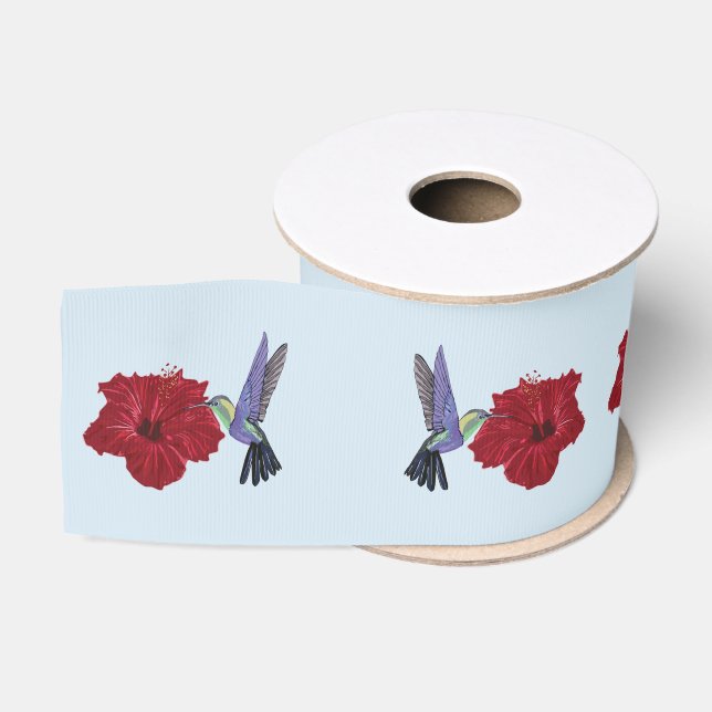 Ruban Gros-grain Hummingbirds Hibiscus Floral Art (Bobine)