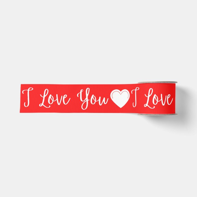 Ruban Gros-grain I Love You White Valentine's Grosgrain Ribbon (Devant)