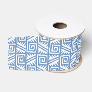 Ruban Gros-grain Ikat Aztec Motif - Ciel bleu et blanc