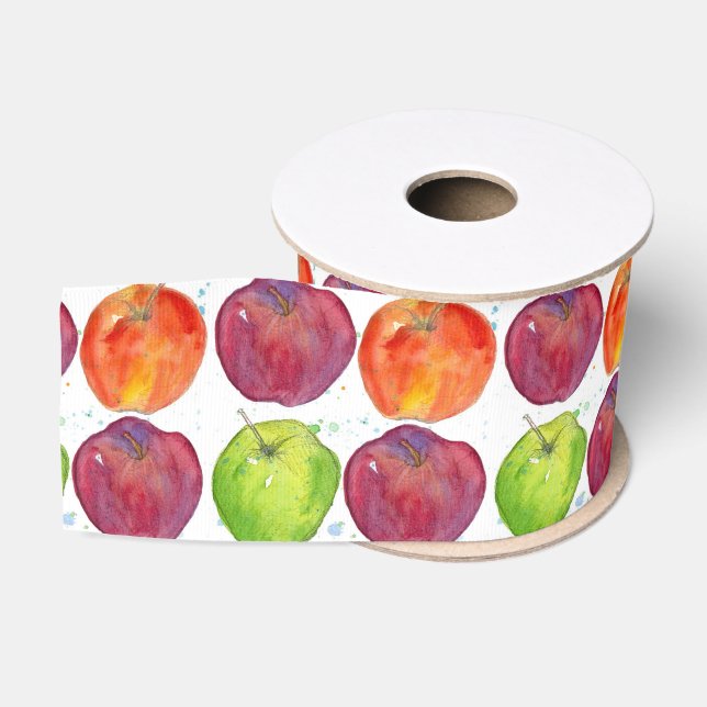 Ruban Gros-grain Illustration du fruit d'aquarelle des pommes rouge (Bobine)