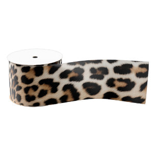 Ruban Gros-grain Imprimé léopard crème blanc chic