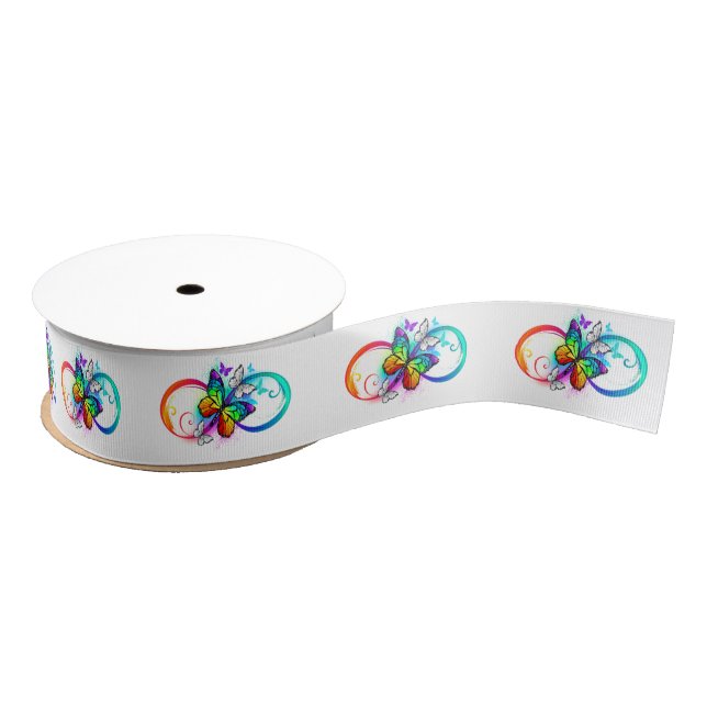 Ruban Gros-grain Infini lumineux avec papillon arc-en-ciel (Bobine)