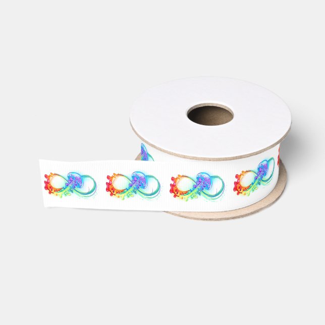 Ruban Gros-grain Infinity avec Rainbow Jellyfish (Bobine)