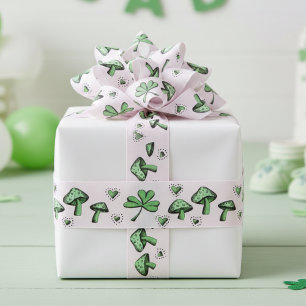 Ruban Gros-grain Irlandais rose et vert Shamrock Coeur et champigno