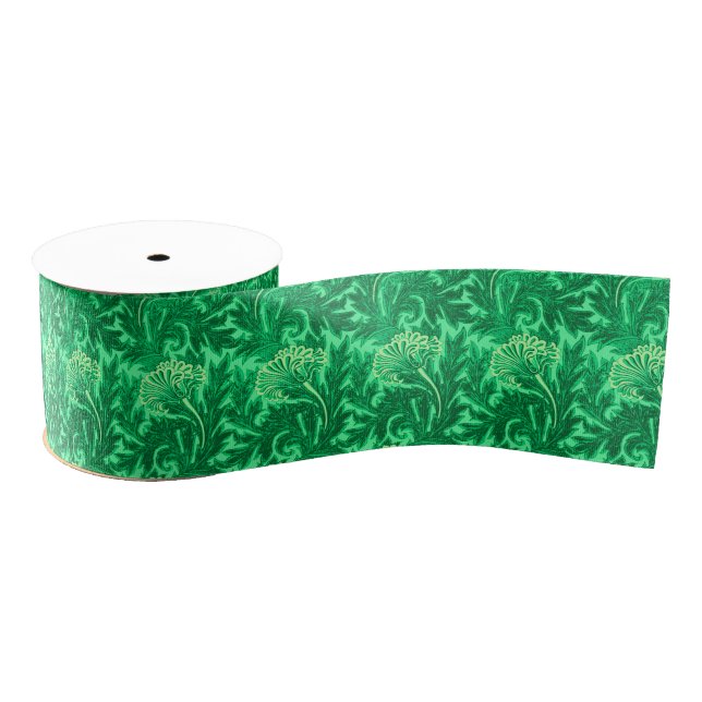 Ruban Gros-grain Jacobean Flower Damask, Emerald et Lime Green (Bobine)