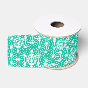 Ruban Gros-grain Japonais Asanoha motif - bleu paon