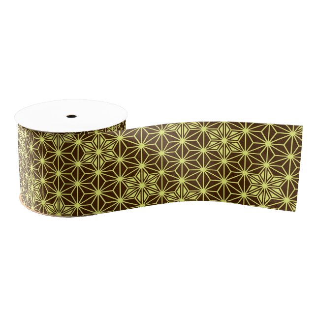 Ruban Gros-grain Japonais Asanoha motif - marron et jaune (Bobine)