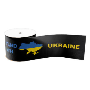 Ruban Gros-grain Je me tiens avec l'Ukraine drapeau et carte ukrain