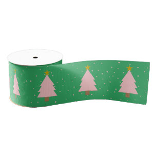 Ruban Gros-grain Joli Noël rose, Golden Stars Sea Green