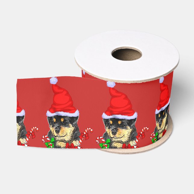 Ruban Gros-grain Joli Père Noël Puppy Rottweiler Noël (Bobine)