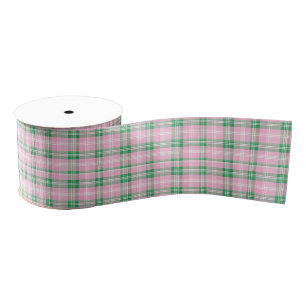 Ruban Gros-grain Joli Rose Et Vert Plaid À damiers Motif