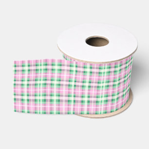 Ruban Gros-grain Joli Rose Et Vert Plaid À damiers Motif