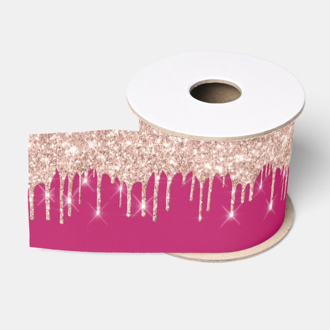 Ruban Gros-grain Jour de l'année Rose Royal Gold Fuchsia rose étinc (Bobine)