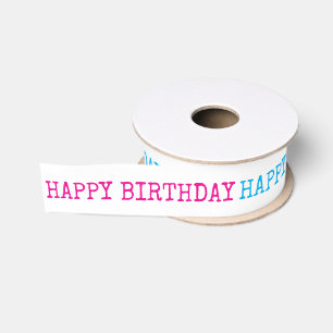 Ruban Gros-grain Joyeux Anniversaire Typographie Jaune Orange Rose