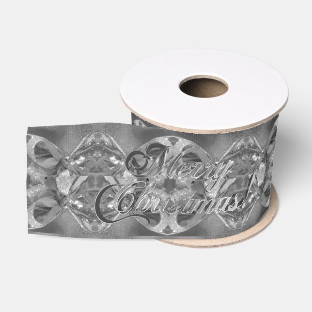 Ruban Gros-grain Joyeux Motif de Noël Silver Grey (Bobine)