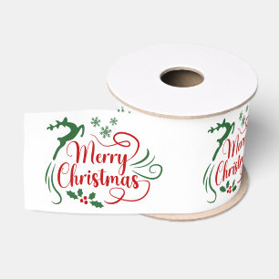 Ruban Gros-grain Joyeux Noël Vert Rouge Sur Blanc