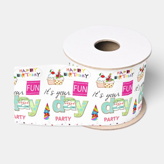 Ruban Gros-grain Joyeux ruban d'anniversaire, FUN Cupcake (Bobine)