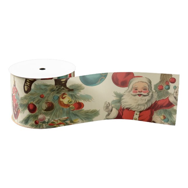 Ruban Gros-grain Kitschy Santa and Ornaments  (Bobine)
