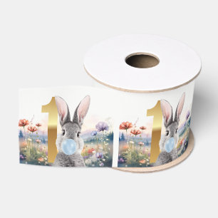 Ruban Gros-grain Lapin soufflant du bubble gum bleu Premier anniver