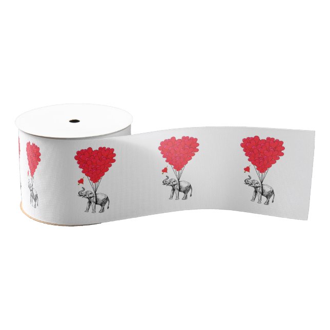 Ruban Gros-grain L'éléphant romantique et les Valentines aiment le  (Bobine)