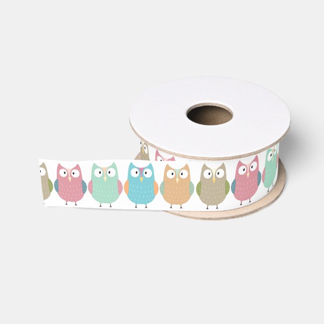 Ruban Gros-grain Les Chouettes de Pastel sur la parade (Bobine)