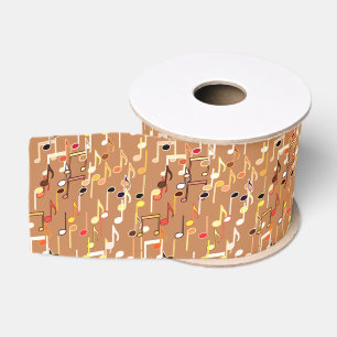 Ruban Gros-grain Les notes musicales impriment - le caramel Tan,