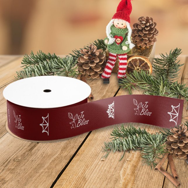 Ruban Gros-grain Logo d'entreprise, Snowflakes, Cadeau de marque Bo (burgundy red ribbon with white business logo, maroon red company holiday christmas gift ribbon)