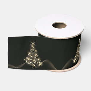 Ruban Gros-grain Lueur dorée des étoiles sur l'arbre de Noël foncé