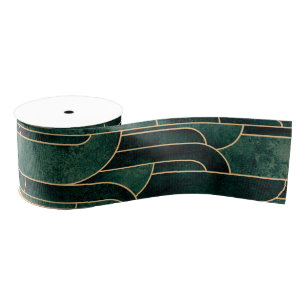 Ruban Gros-grain Luxueux Motif Art déco Vert et Or