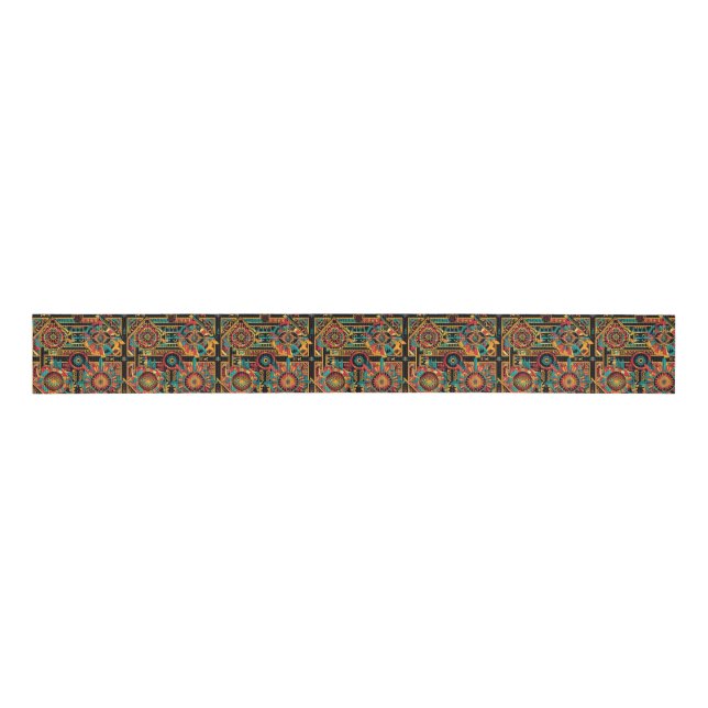 Ruban Gros-grain Luxueux Turquoise "Aztec Dream" Artisanat Grosgrai (Devant)