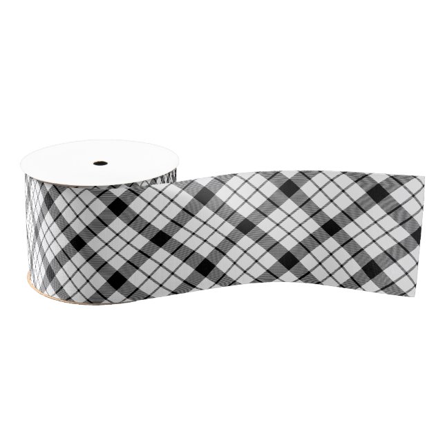 Ruban Gros-grain MacFarlane tartan noir blanc plaid (Bobine)