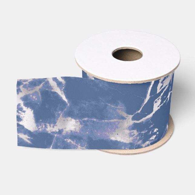 Ruban Gros-grain Marbre argenté bleu (Bobine)