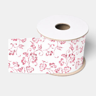 Ruban Gros-grain Mariage Floral Blanc Rose Pailleté Romantique