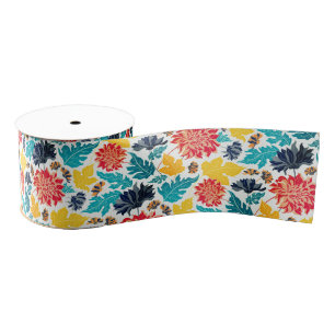 Ruban Gros-grain Mariage Tournesols Aquarelle Jaune Bleu Naturel