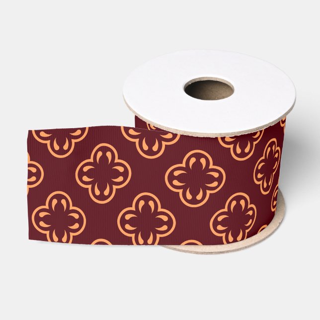 Ruban Gros-grain Maroon foncé Floral Motif sans couture (Bobine)