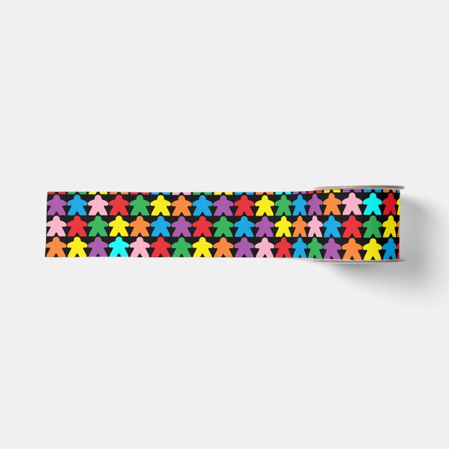 Ruban Gros-grain Meeples multicolores (Devant)