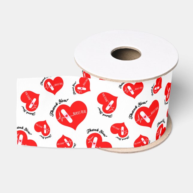 Ruban Gros-grain Merci Infirmière Appréciation Motif de coeur (Bobine)