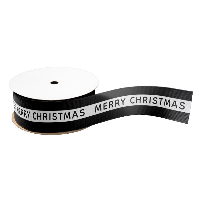 Ruban Gros-grain Merry Christmas Black And White Striped Holiday (Bobine)