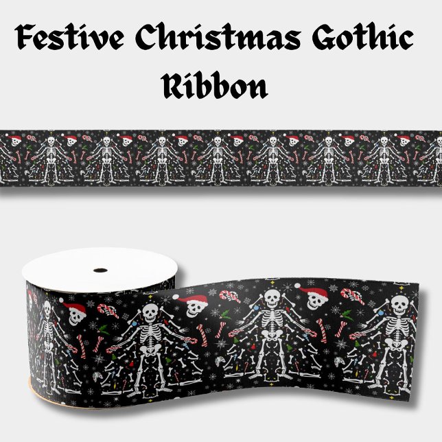 Ruban Gros-grain Merry Christmas Tree Skeleton Pattern (Créateur téléchargé)