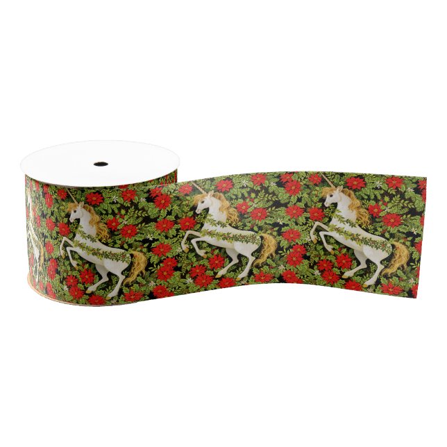 Ruban Gros-grain Merry Christmas Unicorn Red Green White (Bobine)
