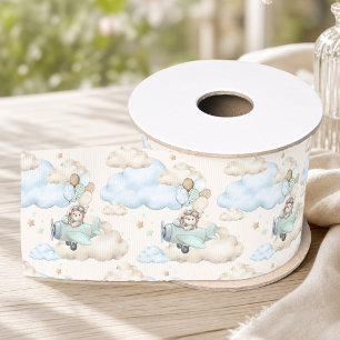 Ruban Gros-grain Mignon ours aviateur nuages bleus