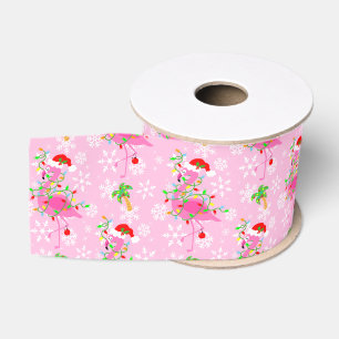 Ruban Gros-grain Modèle Flamingo rose de Noël