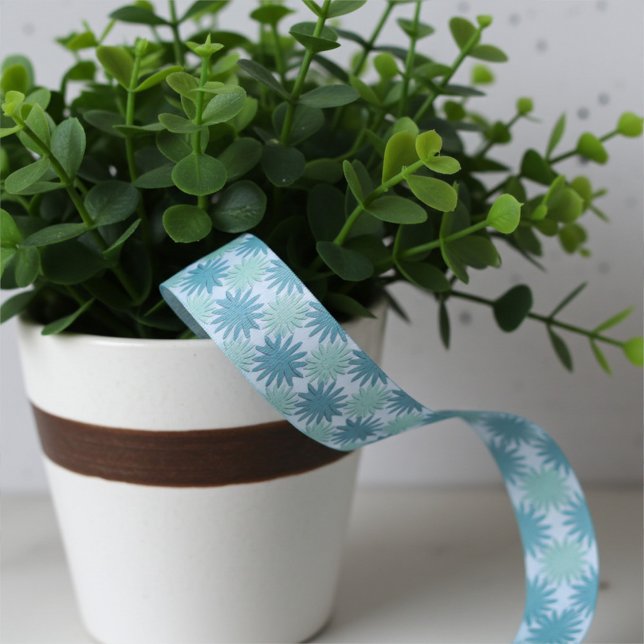 Ruban Gros-grain Modèle Floral Abstrait Turquoise moderne (Créateur téléchargé)