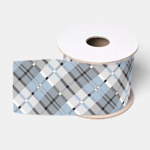 Ruban Gros-grain Moderne Plaid Motif clair bleu et gris