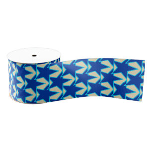 Ruban Gros-grain Moderne Star Géométrique - bleu cobalt et taupe