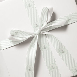Ruban Gros-grain Monogramme Pastel Vert et blanc rayé