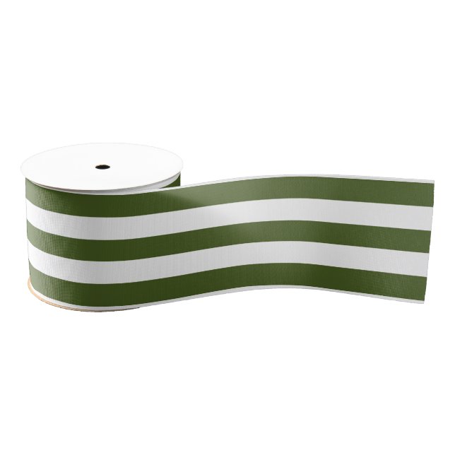 Ruban Gros-grain Moss foncé Grandes vertes et blanches (Bobine)